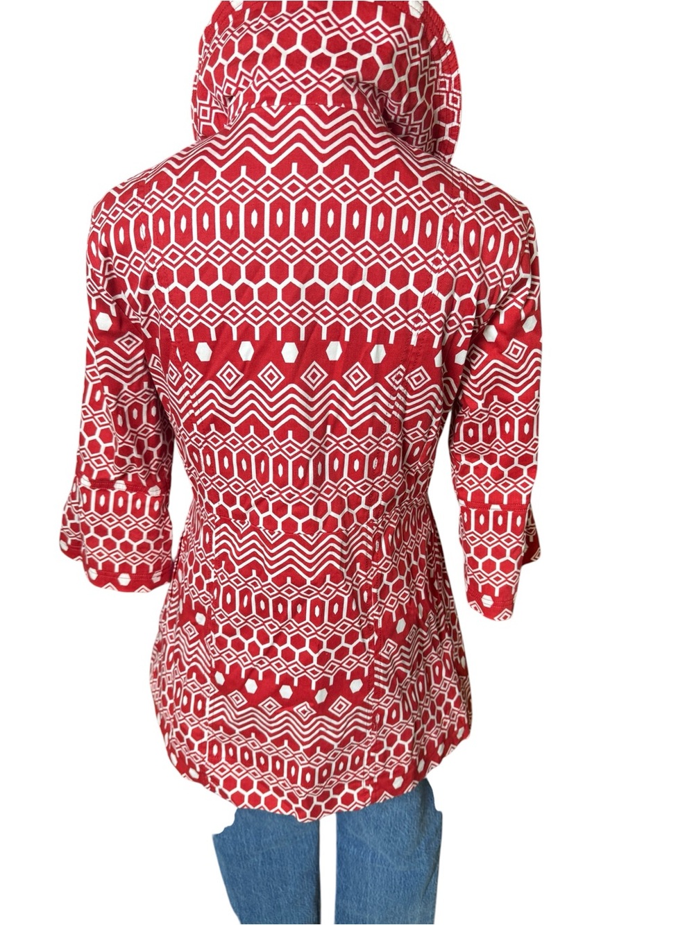 Red Geometric Print Button Front Coat - Picture 3 of 6